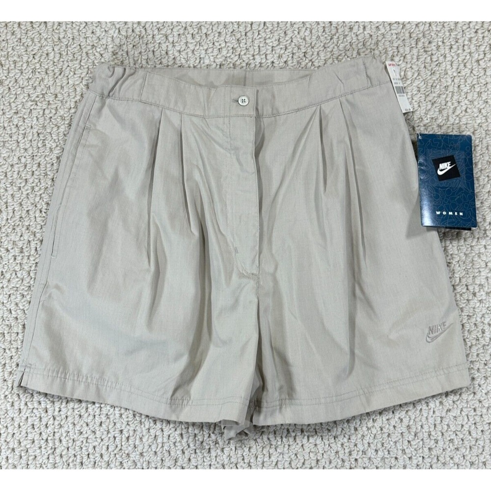 Vtg Nike Shorts Womens M 10-12 Khaki Elastic Side Waist High Rise Pleat Golf NEW